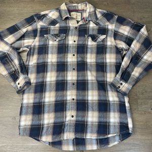 Red ahead Mens Long Sleeve Flannel Plaid Shirt, Navy Blue and Cream, Large Tall
